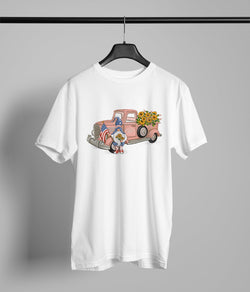 USA Gnome Pink Truck Sunflowers